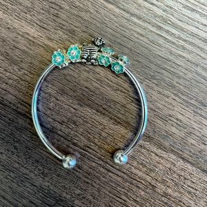 Sterling silver flower and sheep cuff bracelet